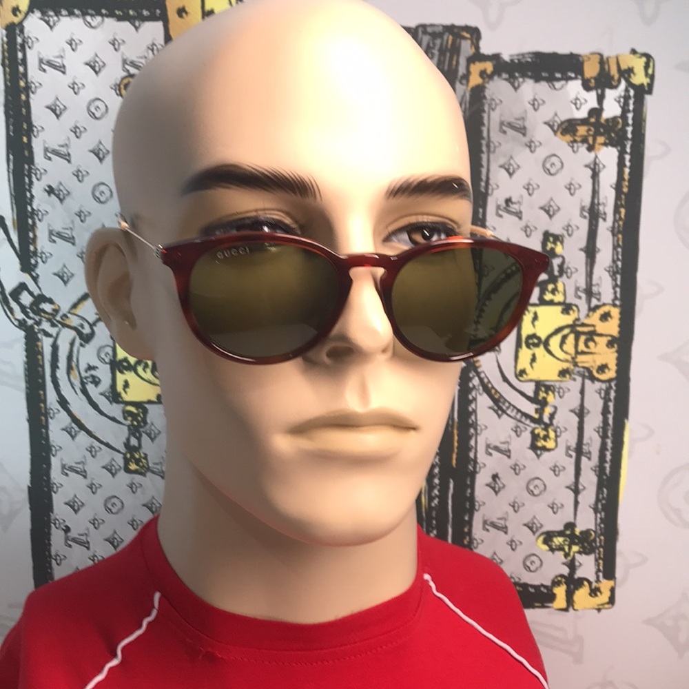 Brand New Gucci GG1048S 002 Round Sunglasses – Havana with Green Lenses ✨